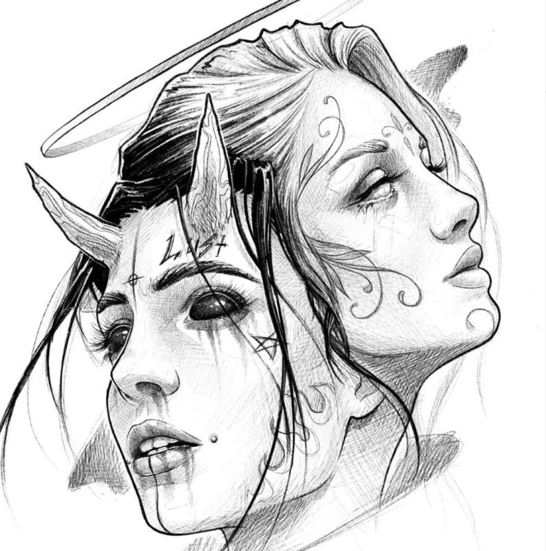 Тату раздвоение личности эскиз