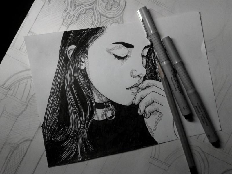 Чёрная ручка для рисования