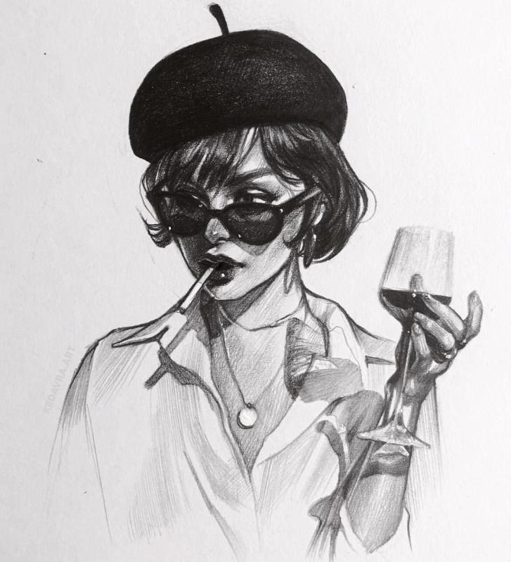 Девушка с бокалом арт