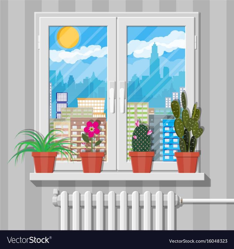 Окно с цветами вектор