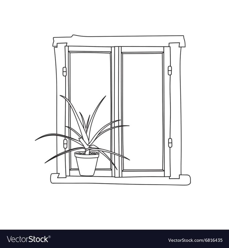 Раскраска окно с подоконником