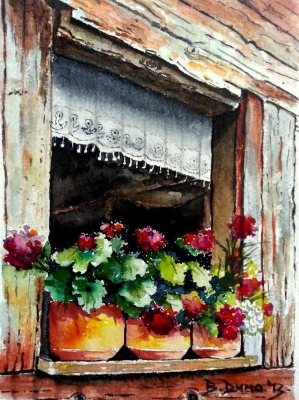 Деревенское окно с цветами