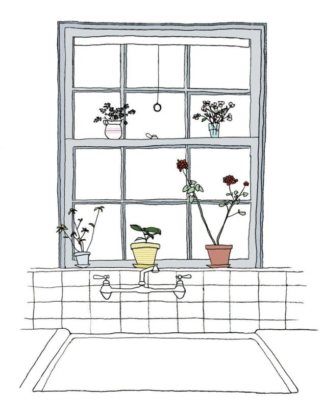 Нарисованная кухня с окном