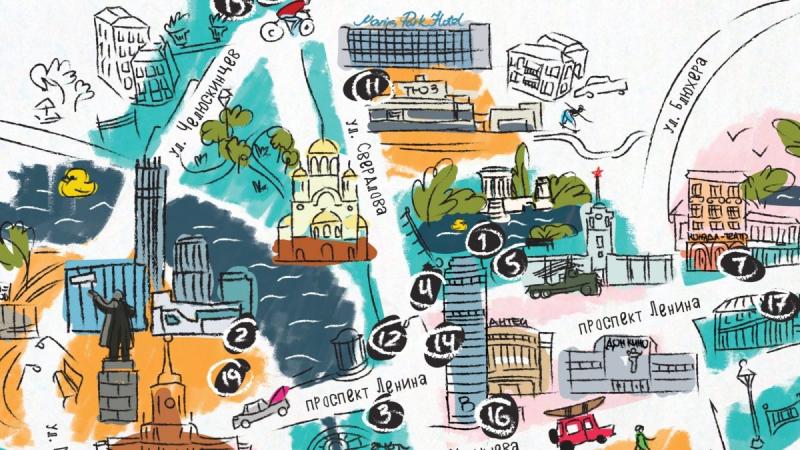 Карта Екатеринбурга с достопримечательностями
