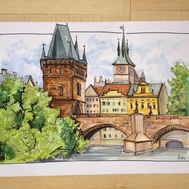 Прага Карлов мост скетч