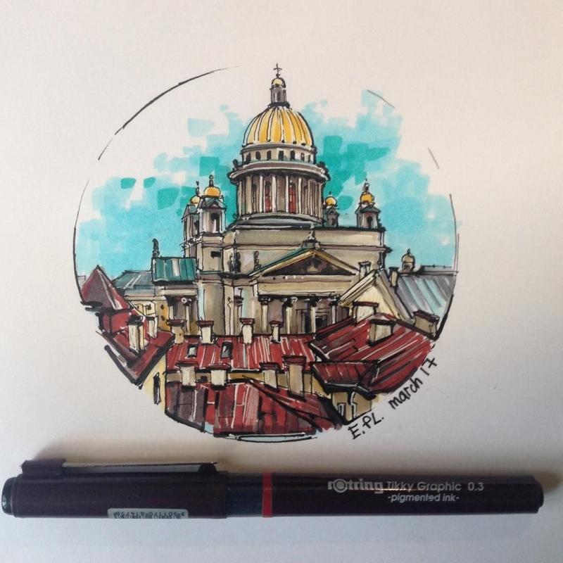 Архитектура скетчинг маркерами Питер