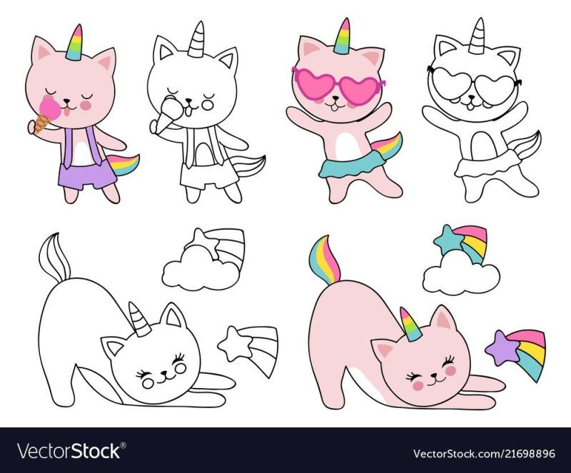 Раскраска котенок Единорог