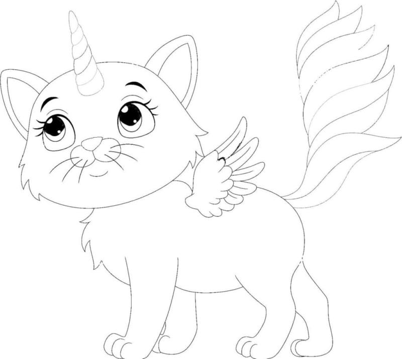 Кошка Единорожка раскраска