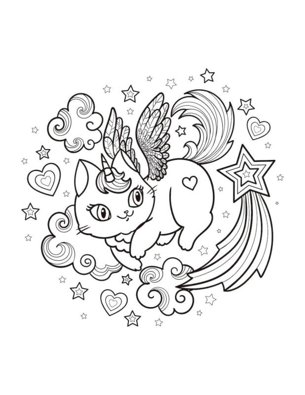 Кошка Единорог раскраска