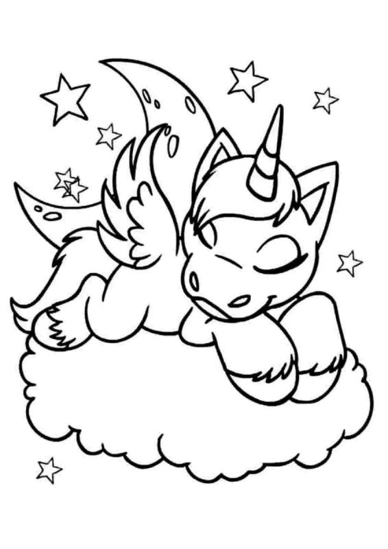 Раскраска котенок Единорог