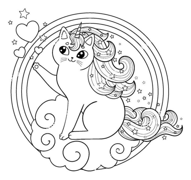 Раскраска котик Единорог