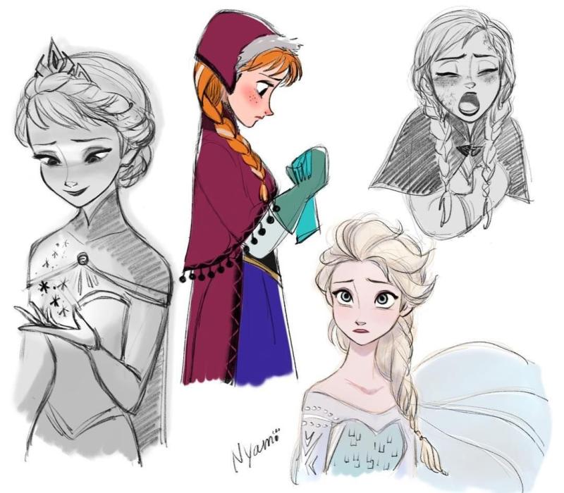 Анна и Эльза вместе рисунок