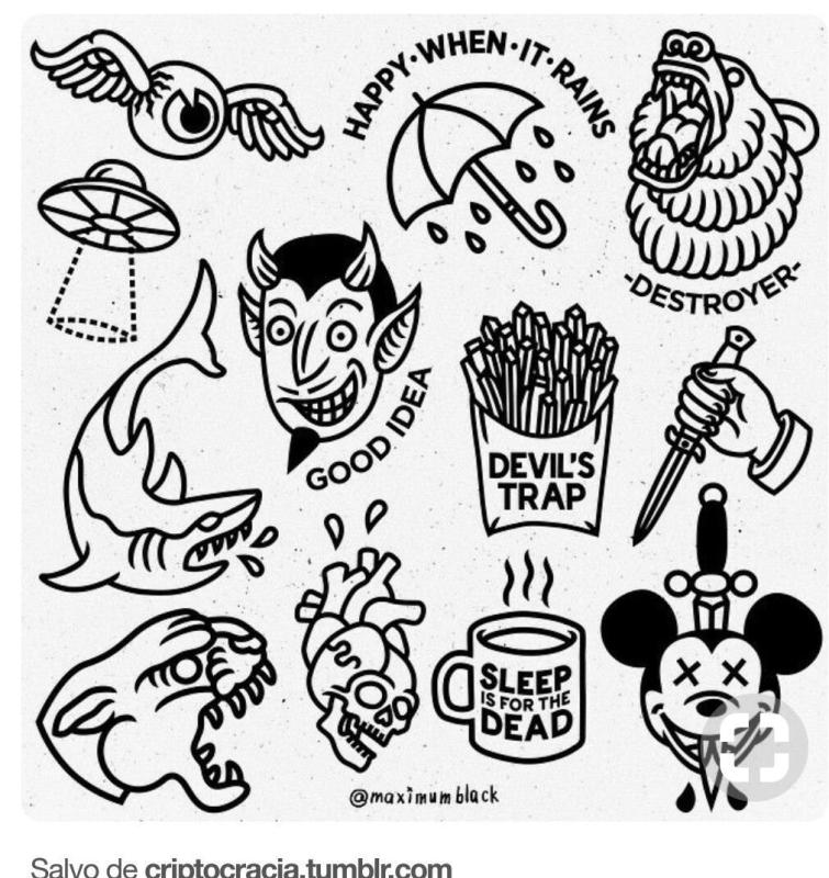 Тату Олд скул черно белые