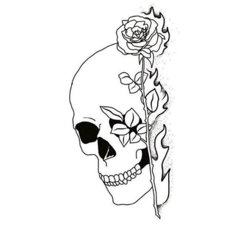 Эскизы тату череп с розой