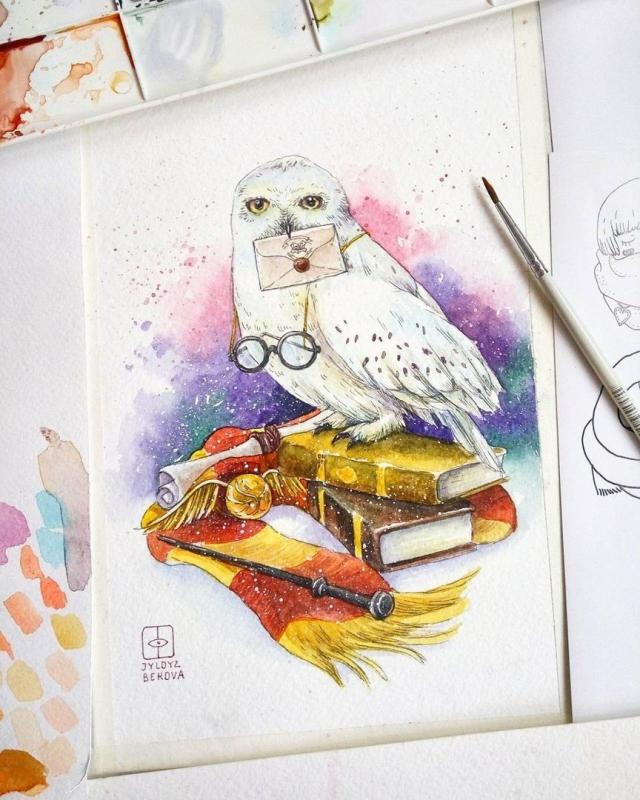 Скетчи Гарри Поттер акварель