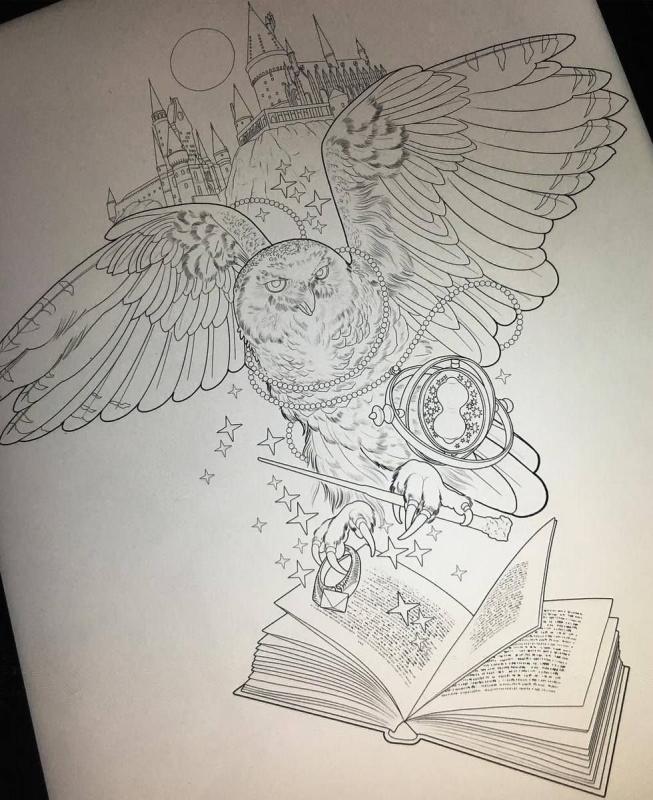 Тату Сова Гарри Поттер эскиз