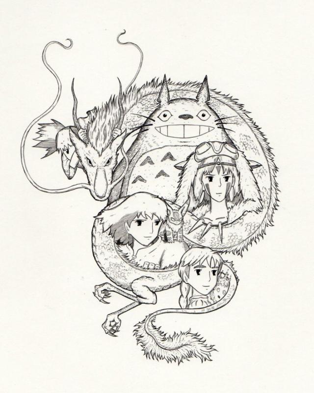 Эскиз тату аниме Хаяо Миядзаки