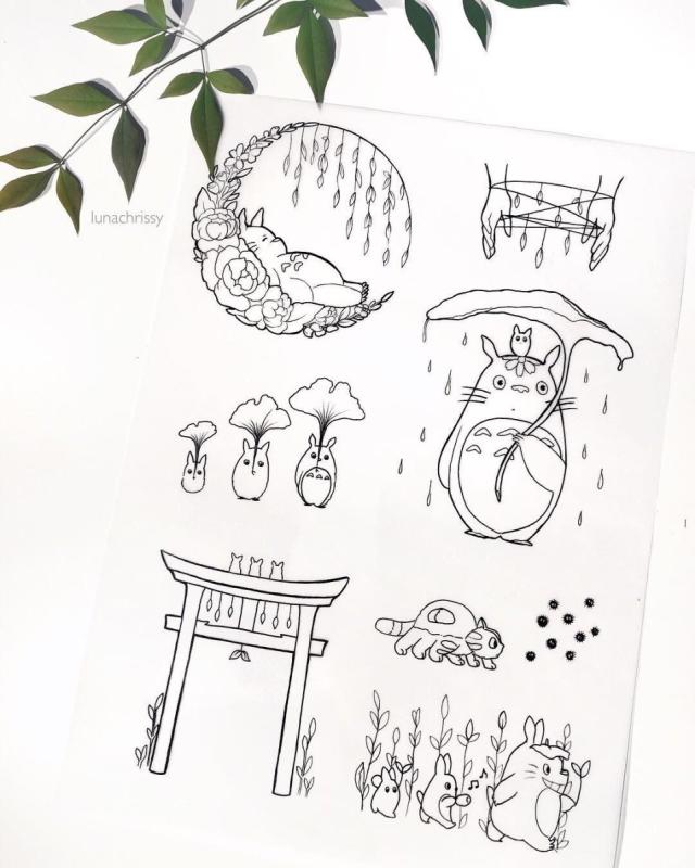 Мини тату эскиз Тоторо