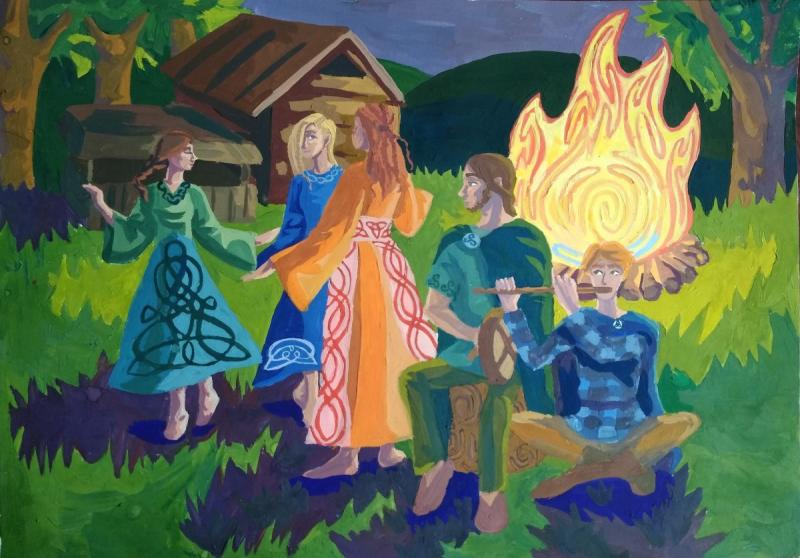 Костер на Ивана Купала иллюстрации