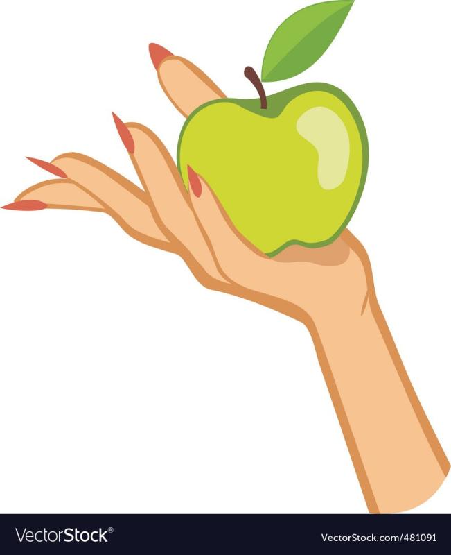 Яблоко в руке мультяшная