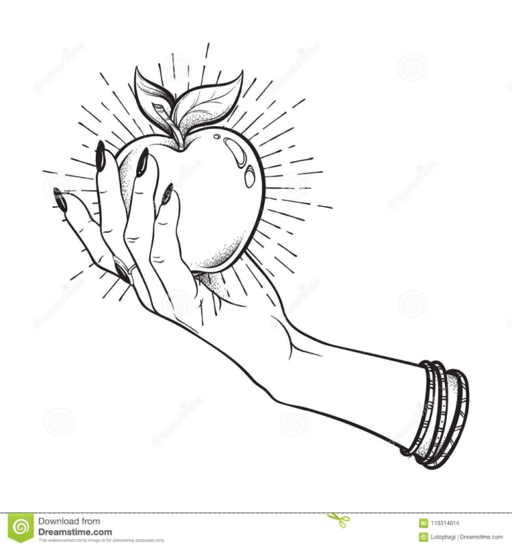 Рука с яблоком карандашом