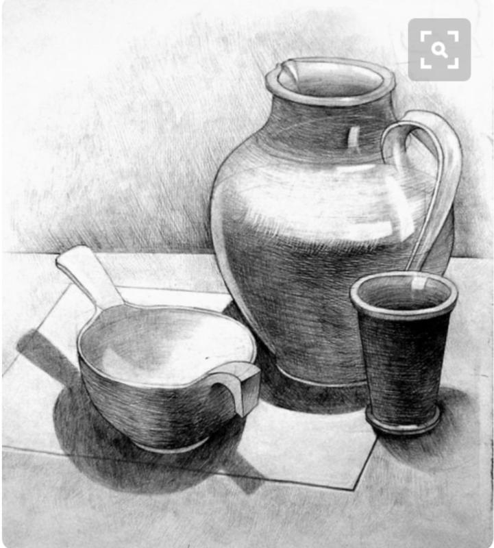 Натюрморт посуда карандашом