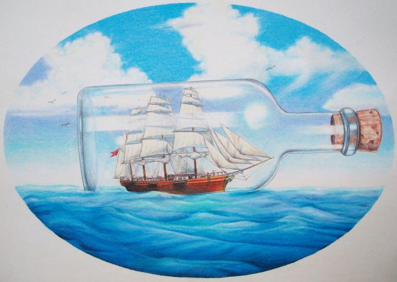 Корабль в бутылке акварель