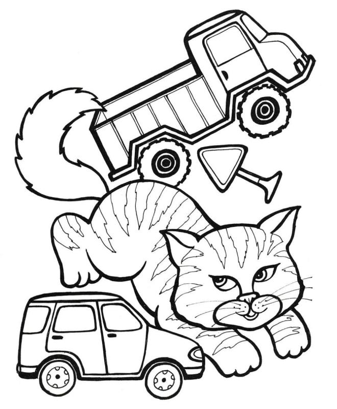 Раскраска кот в машине