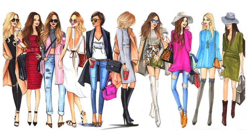 Нарисованные девушки в платьях