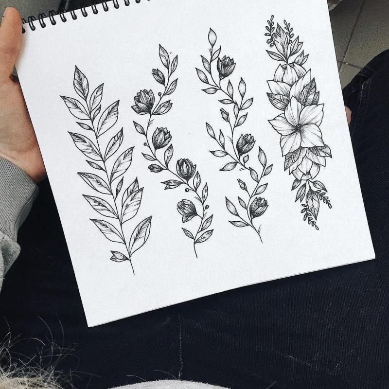 Тату ветка с листьями