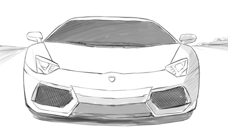 Ламборджини рисунок карандашом вид спереди