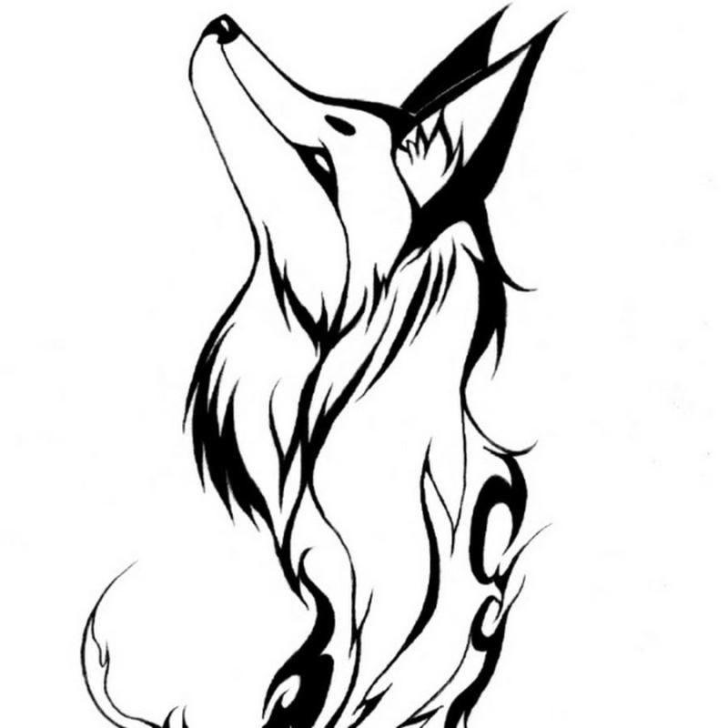 Эскиз лиса черно белая