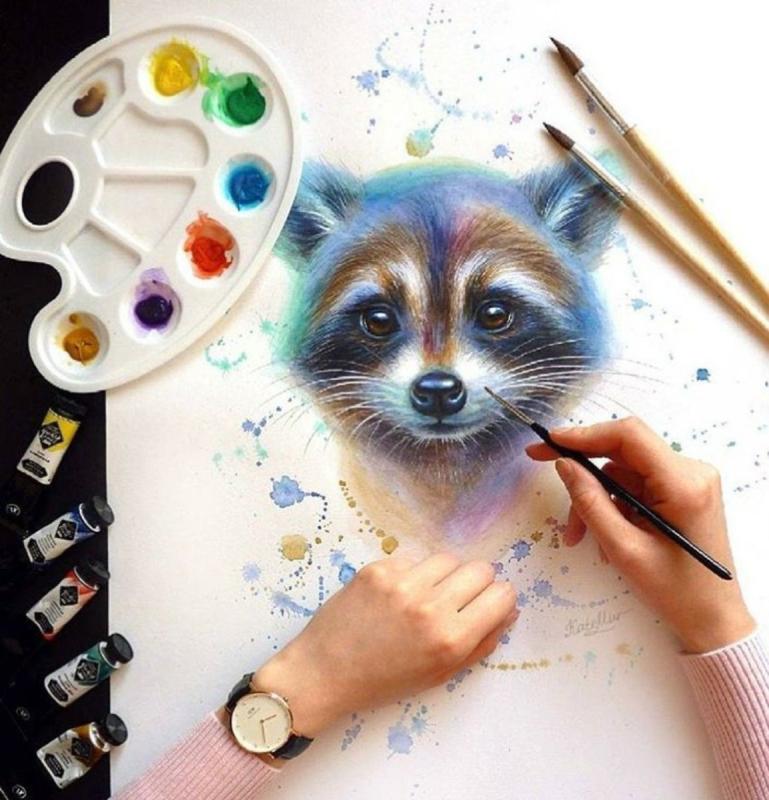 Тату енот акварель