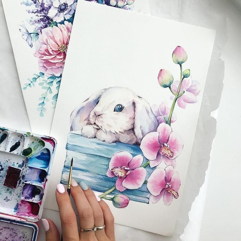 Акварельный пейзаж в круге