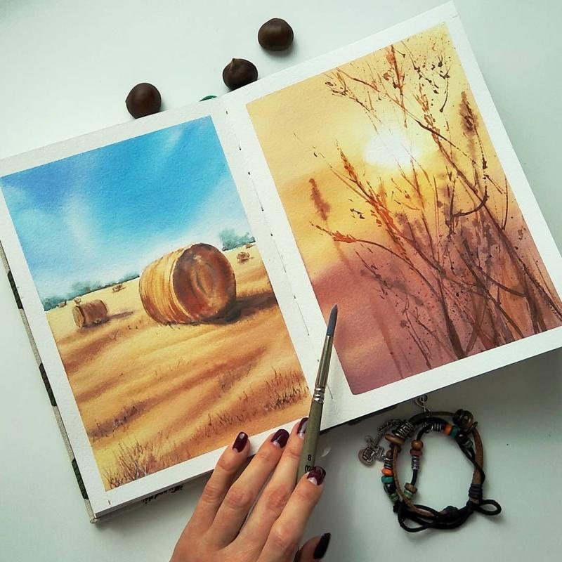 Пейзажи акварелью в скетчбуке
