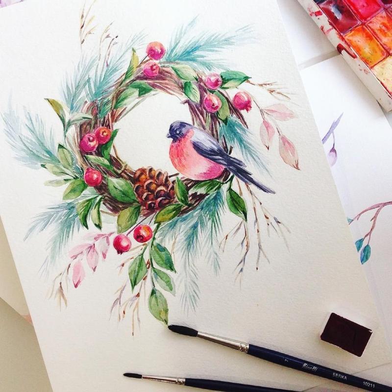 Мини пейзажи акварелью