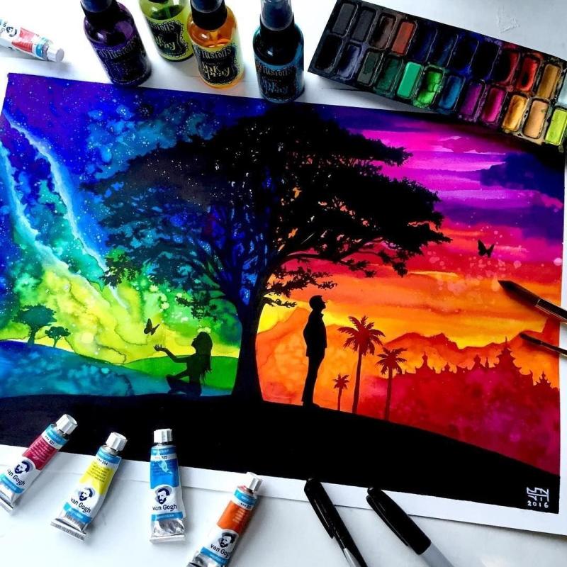 Мини пейзажи акрилом