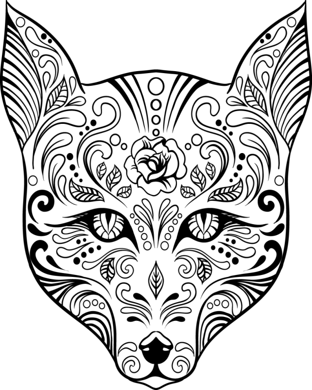 Раскраска лиса с узорами