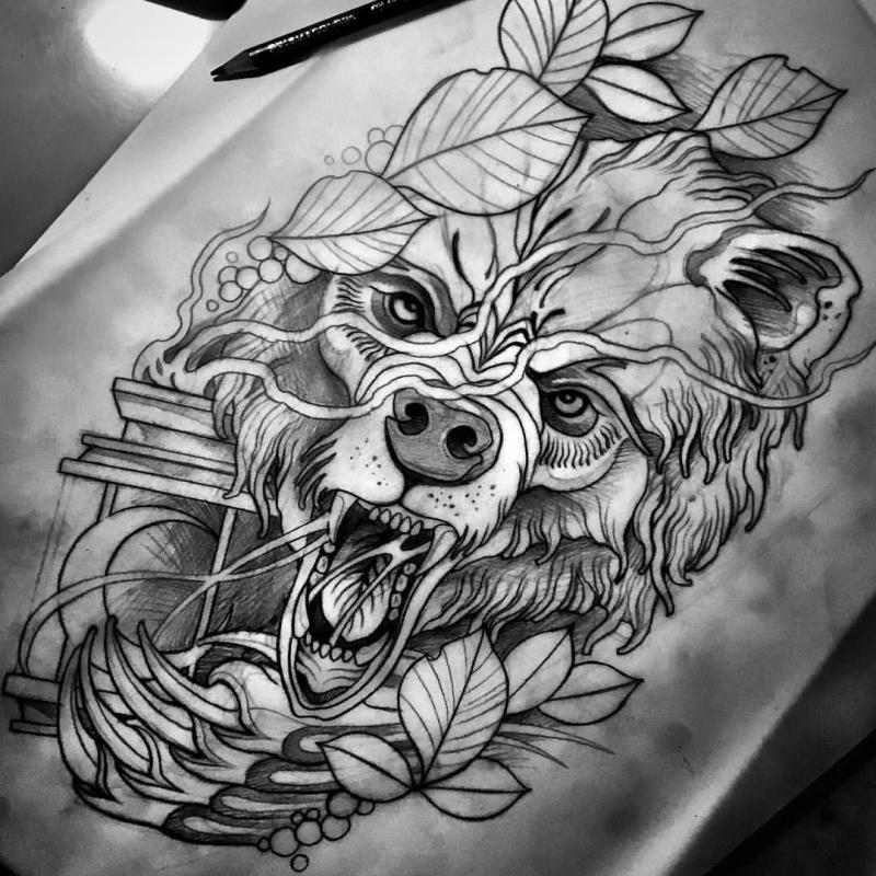 Нео традишнл тату медведь