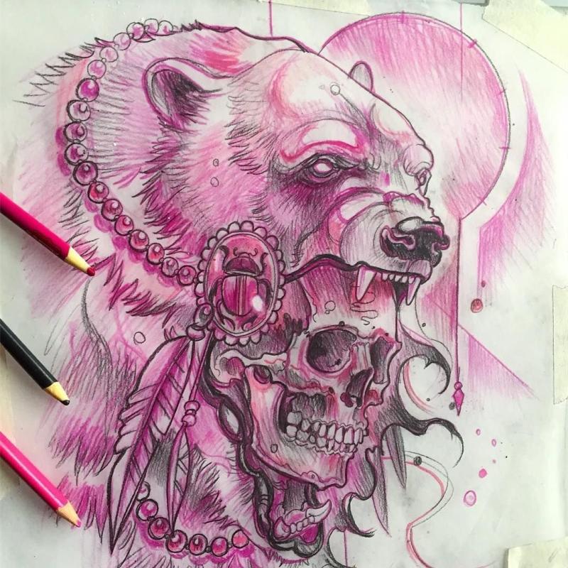 Череп медведя тату