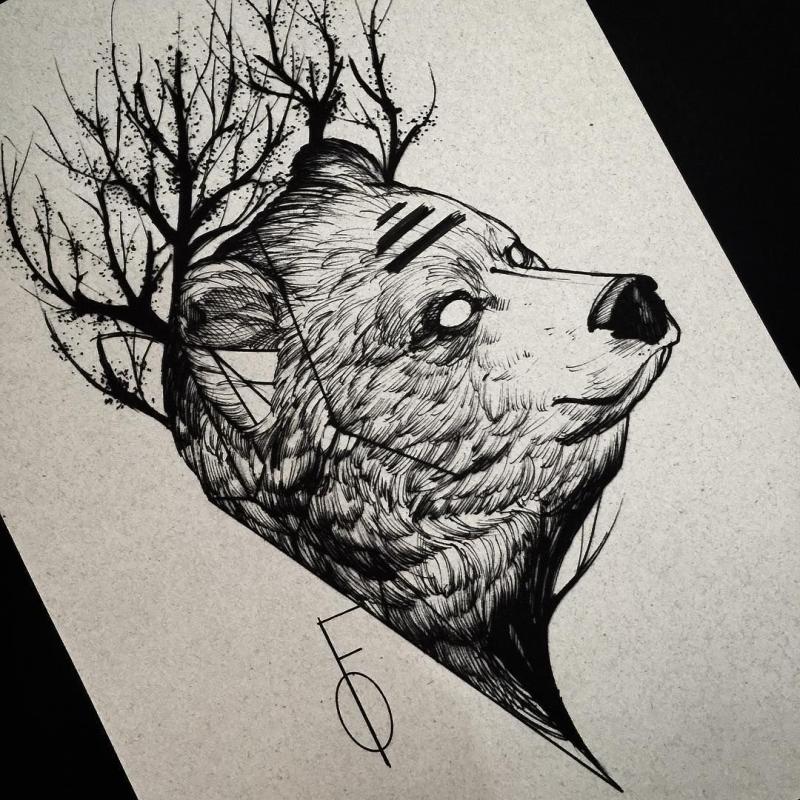 Медведь тату эскиз