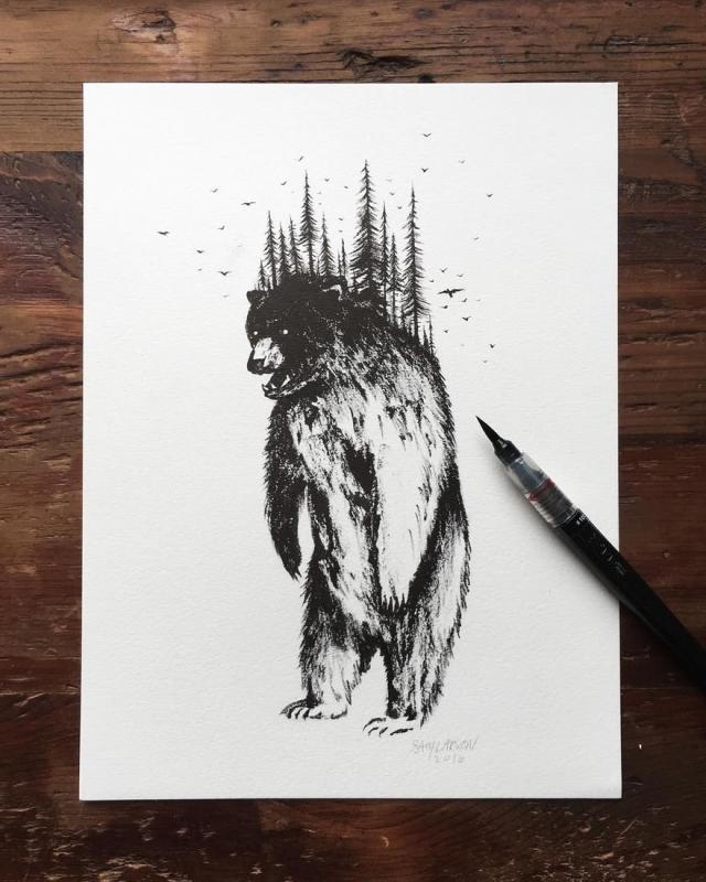 Скетч тату эскизы медведь