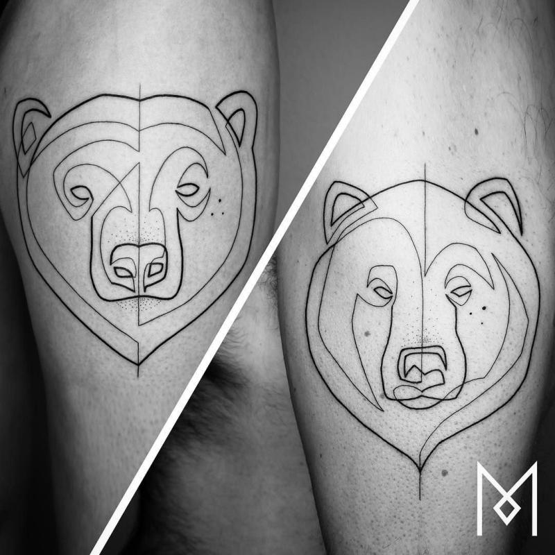 Тату медведь линиями