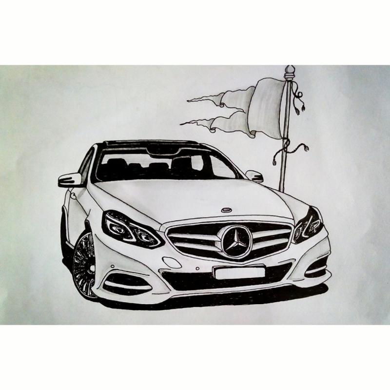 Мерседес рисунок карандашом сбоку