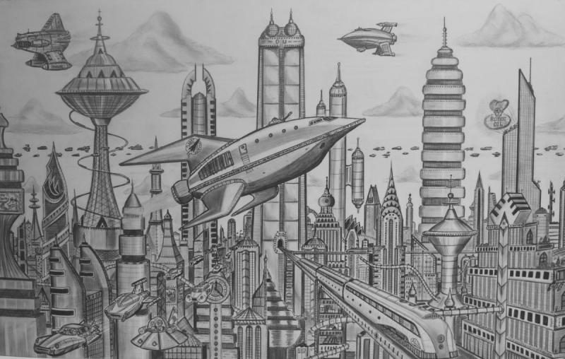 Рисование город будущего