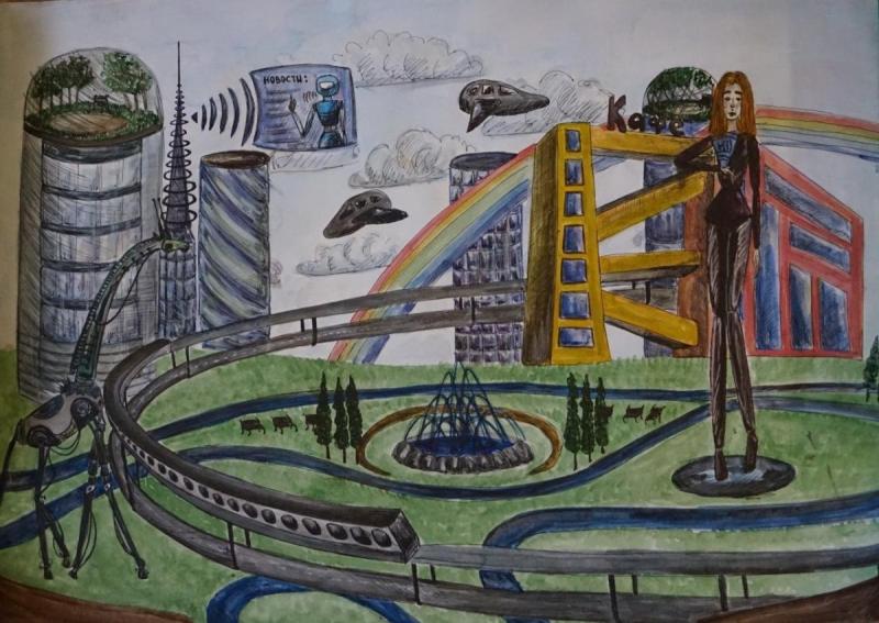Город будущего рисунок для детей