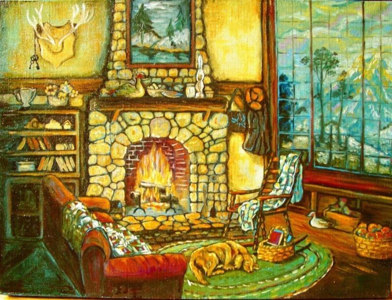 Рождественский камин акварель