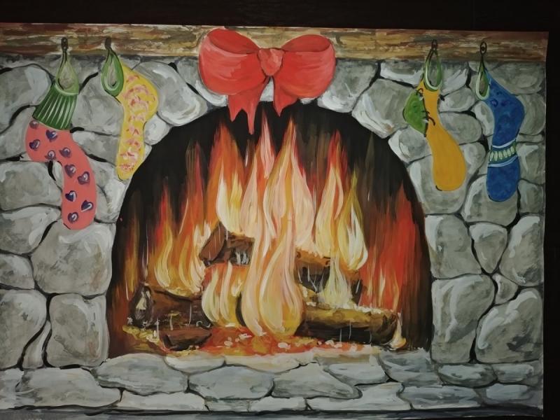 Наклейка камин новогодний