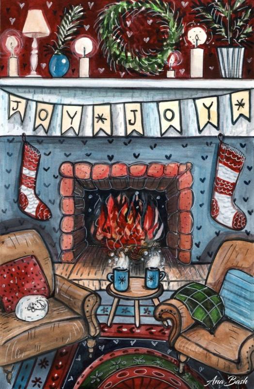 Комната с камином скетч