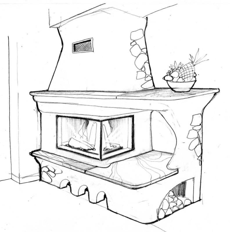 Очаг нарисованный на холсте